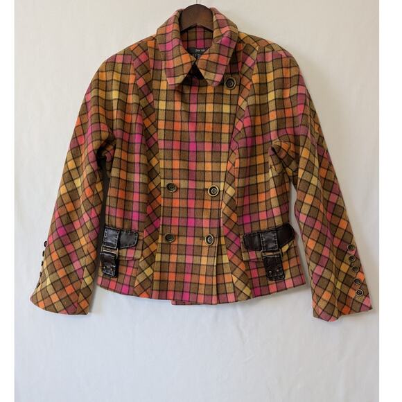 PER SE Womens Multicolor Plaid Wool Cashmere Blazer Jacket Y2K Cropped Size 10 - Picture 1 of 8